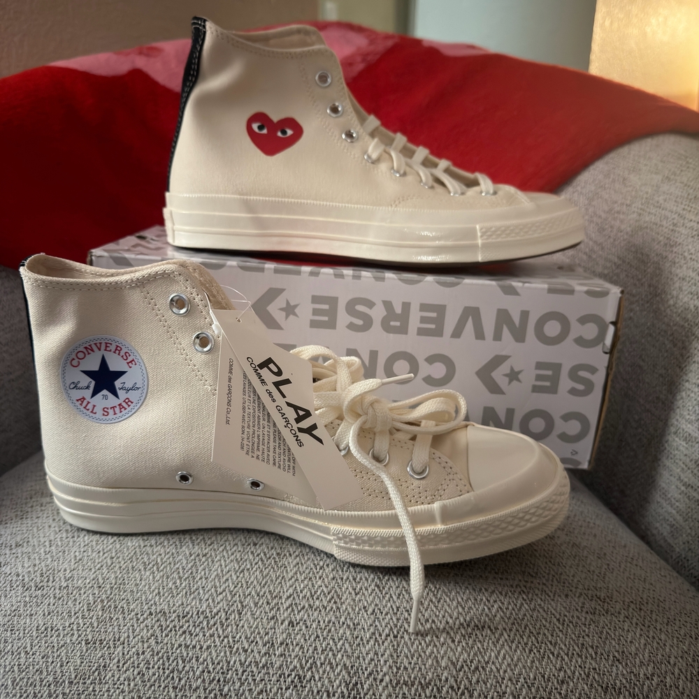 Converse Cream High-Tops with Heart Detail